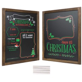 Excello Global Products Wooden Chalkboard 13 by 17 in Photo Frame Christmas Decoration with White Chalks, Version 1, Set of 2 Boards