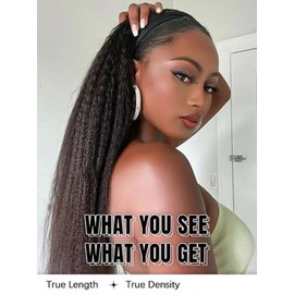 ORIGINAL QUEEN Kinky Straight Half Wig with Headband Human Hair No Lace Headband Wig Wear and Go Glueless Wigs Human Hair for Black Women 22Inch