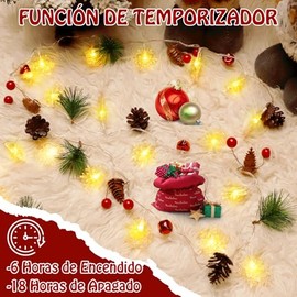 2M Guirnalda Luces Navideas de Copo de Nieve - 20 LED Navideas Decorativas con Pias, Bayas, Cadena de Luces 8 Modos, Adornos para rbol, Guirnalda,... 