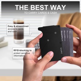 GANC Metal Minimalist Wallet, RFID Blocking Credit Card Holder with Money Clip, Slim Front Pocket Design, Black, Aluminum Construction, Compact Size (BLACK)
