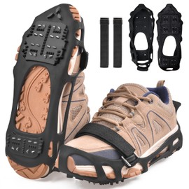 Ice Snow Spikes Grips Anti-Slip 24Teeth Ice Snow Traction Cleats Crampons Slip on Boots Footwear Winter Outdoor for Hiking Fishing Climbing (Large)