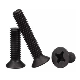 FandWay Countersunk Screw with Phillips according to Standard DIN 965 Machine Screws, M6 x 12/16/20/30/40 mm Black Carbon Steel Flat Head Thread Screws Set with 1 Wrench (15 of Each Size)