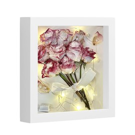3D picture frame for filling, 22.8 x 22.8 cm picture frame deep wooden up to 3 cm, deep picture frame for filling for objects, flowers, wedding gifts or mementos (White)