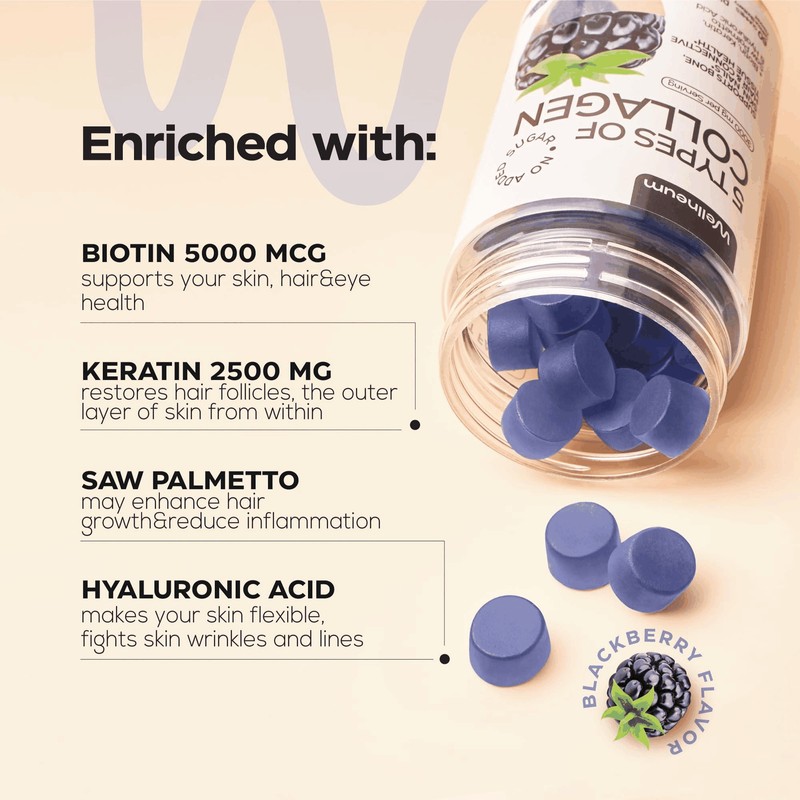 Wellneum Collagen Peptide Gummies for Women Men 3000 Mg Collagen