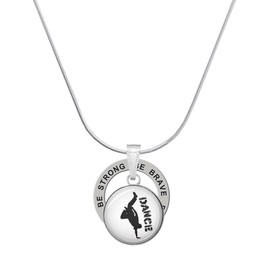 Delight Jewelry Silvertone Domed Hip Hop Handstand Dance - Silvertone Be Strong Be Brave Be Fearless Message Ring Necklace, 18"