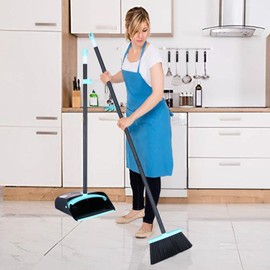 Broom with Dustpan Combo Set,Dust pan with Broom Combo Set,Standing Dustpan and Broom with 54” Long Handle for Indoor Lobby Office Kitchen Sweeping