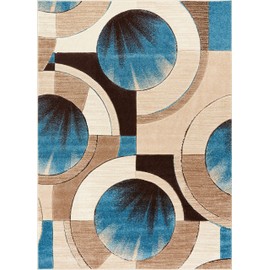 Well Woven Ruby Geometric 5x7 Area Rug Blue & Grey Vibrant Modern Contemporary Hand Carved Sunburst Design Perfect for Living Room Dining Room or Bedroom Plush Easy-Care Easy-to-Clean Carpet