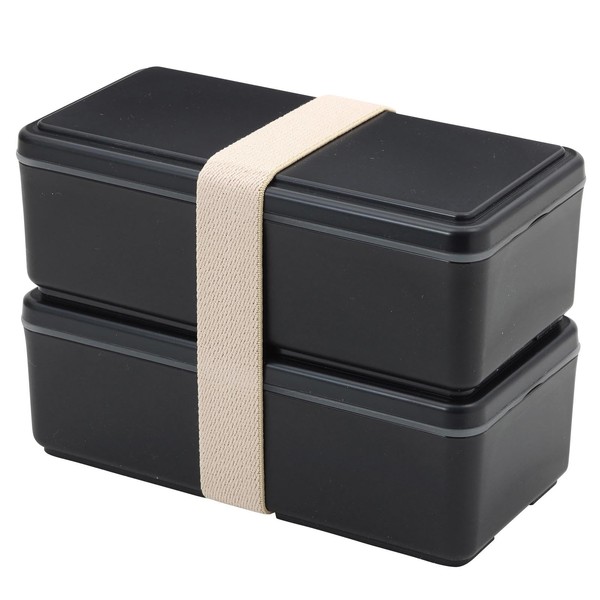 Miyoshi Seisakujyo GEL-COOL 0101-0276 Gel Cool Square Lunch Box with Integrated Ice Pack, 2 Tiers, Black, 7.0 x 3.4 x 4.7 inches (17.8 x 8.7 x 12 cm), 33.8 fl oz (1000 ml), With Dividers, For Women,