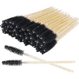 Paquete de 300 varitas desechables para máscara de pestañas, aplicador de maquillaje, herramienta de extensión de pestañas, mango dorado y cabezal de cepillo negro