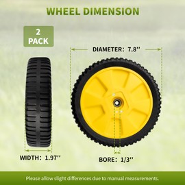Fourtry 72-115 8" Lawnmower Wheel Compatibles with John Dee re Walk-Behind Mowers, AM115138 Wheel Compatibles with 12SB, 14SB, 14SE, JA65, Replace for AM111151, AM71217, AM111158, 205-504, 2 Pack