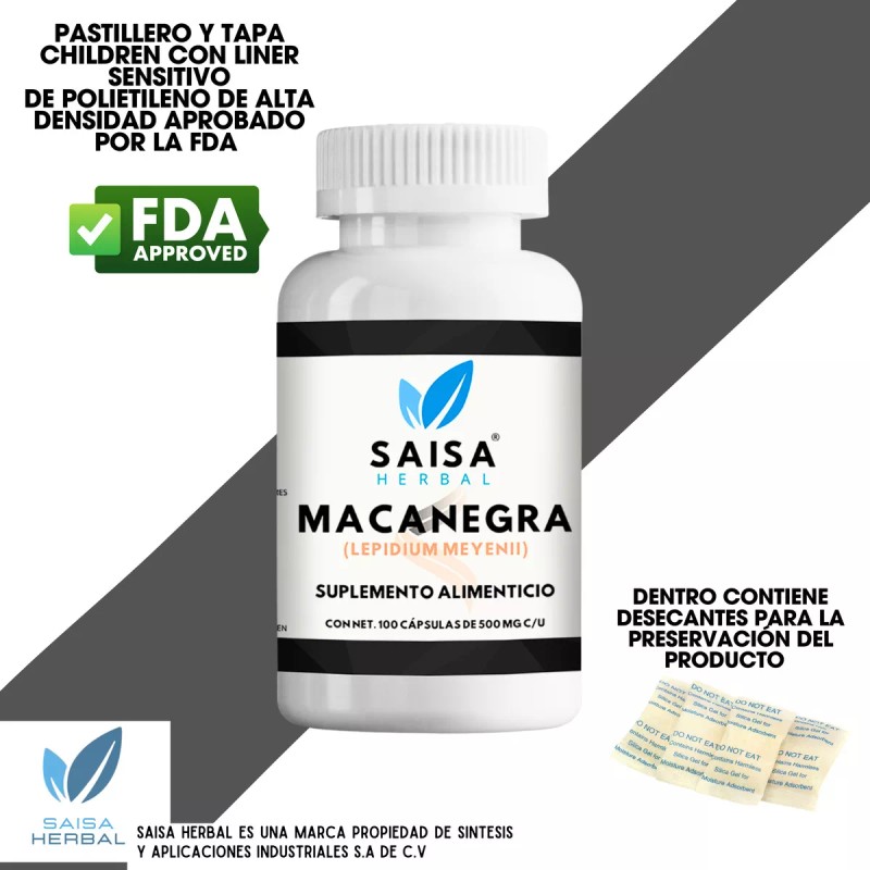 Saisa Herbal Maca Negra Orgánica 100% Pura Con 100 Cápsulas