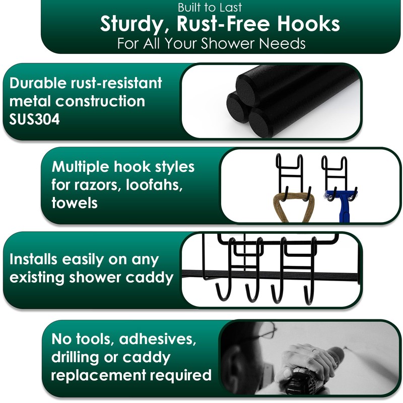 Jovware Black Shower Caddy with Hooks - 2 Pack Shower