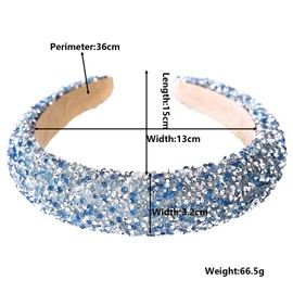Headband Headband Headbands Hair Strap Glitter Strass Hair Strap Wide for Women Kristal Hairband Kunstleder-Stirnband for Women and GirlsThick Gift (Blue, One Size)