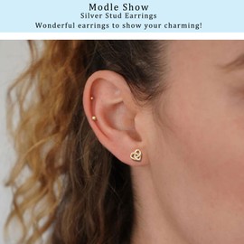 Silver Stud Earrings for Women, Sterling Silver Heart Shaped Studs Earrings with Cubic Zirconia│Dainty Heart Studs Earrings Gifts for Girls Christmas