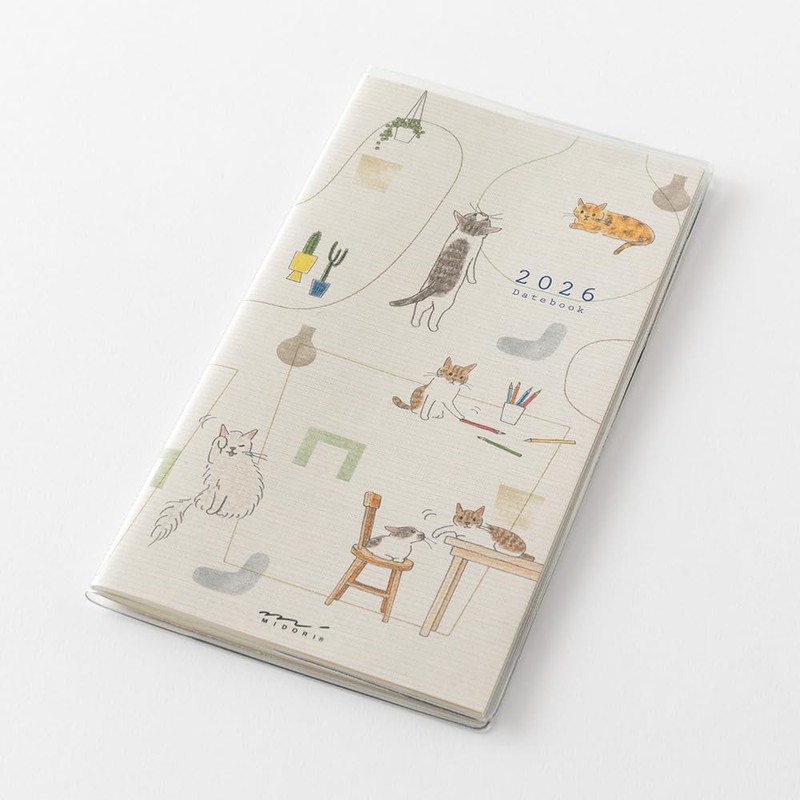 Midori Pocket Diary 2026 Slim Monthly Cat Pattern 22362006 (Starts