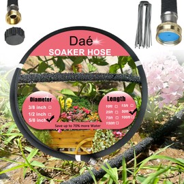 Daé Rubber Soaker Hose, 5/8 inch, 50ft Garden Hose for Irrigation,Water-Saving up to 70%, Aluminium Connector Leak-Proof, Heavy-duty Hose, Watering for Trees,Lawns, Vegetables and Flowers.