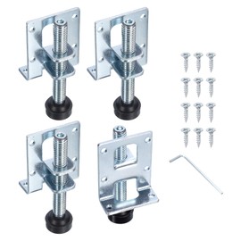 uxcell 4Pack Adjustable Furniture Leveling Feet, 3.15" Heavy Duty Furniture Levelers Metal Mounting Brackets for Workbench Cabinet Wardrobe, Silver