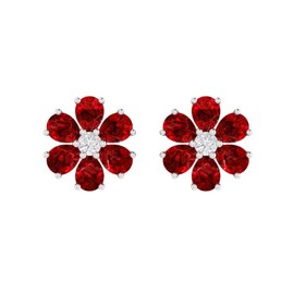 Solid Sterling Silver Pear-Shaped 1.4carats Garnet Flower Style Summer Cute Stud Earrings for Women, Fine Jewelry High Polished Sterling Silver Studs