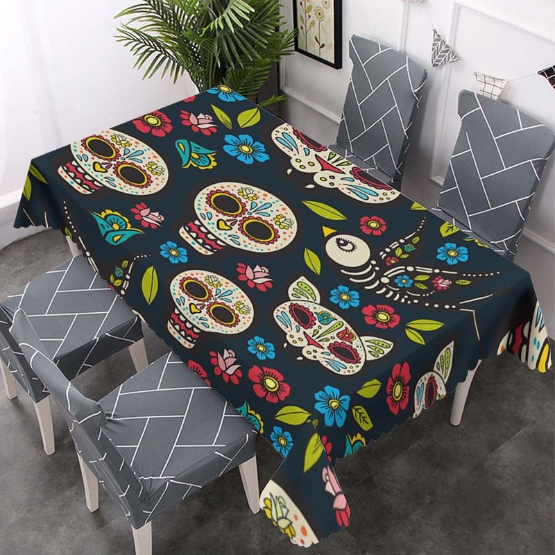 Walmsco Tablecloth Sugar Skull Decor For Dining Room Kitchen Rectangular