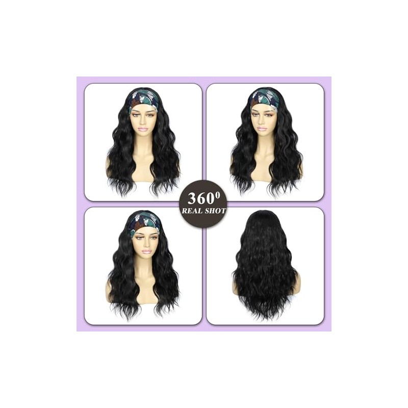 SAPPHIREWIGS Pelucas sintéticas negras con diadema y ondas corporales para