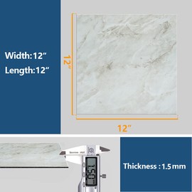 VEELIKE Peel and Stick Floor Tile 12''x12'' Grey Marble Vinyl Floor Tiles, 12 Pack