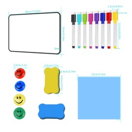 16 Pcs Dry Erase Whiteboards Set Small Double Sided Magnetic White Board a4 Size Mini Whiteboard with Dry Erase Pens Erasers Magnets Cleaning Cloth for Home School Office Idea Gift for The Children