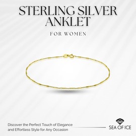 SEA OF ICE Sterling Silver Diamond-Cut Bar Station Rolo Chain Anklet - 1mm Anklet Size 9", 10" and 11" Italy - Nickel-Free Jewelry, 9", Sterling Silver