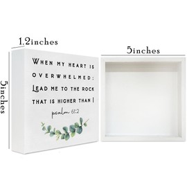 Christian Decor Wood Sign Desk Decor Rustic Motivational Bible Verse Psalm 61 2 Wooden Sign for Home Office Living Room Church Kitchen Bedroom bathroom Table Shelf Religious Gifts -B09