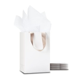 White Small Gift Bags with Tissue Paper, YACEYACE 10Pcs 5.25"x3.75"x8" Small White Paper Gift Bags with Handles Bulk,Baby Shower,Merchandises