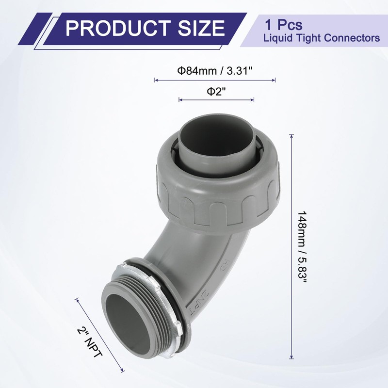 uxcell Nonmetallic Liquid Tight Connector, 2" NPT Plastic Flexible 90