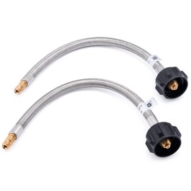 GasSaf 18inch RV Propane Pigtail Hose Stainless Steel Braid Connector with Type 1 Connection x 1/4 Inch Inverted Male Flare (2 PCS)