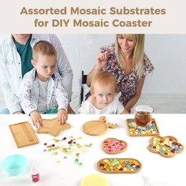 OMISTAR 10pcs Wooden Mosaic Bases Kits for Adults and Kids with 750 Colored Crystal Stones, Assorted Shapes Mosaic Substrates Coaster Kit for DIY Mosaic