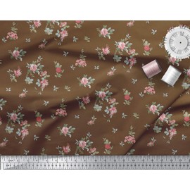 Soimoi 58 Inches Wide Floral Printed Cotton Dressmaking Sewing Craft Fabric by The Yard - Brown