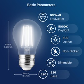 FLSNT A15 Dimmable Edison Bulbs, 60W, 5000K Daylight, 6 Pack