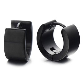 Pair of Black Huggie Hinged Hoop Earrings Unisex Men Women