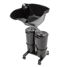 Portable Shampoo Basin, Height-Adjustable Portable Shampoo Basin, Shampoo Basin, Vertical no-bend shampoo basin for Beauty Salon/Barber Shop, Black, double bucket