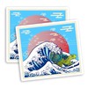 2 x 10cm Japanese Great Wave Vinyl Stickers - Surfing