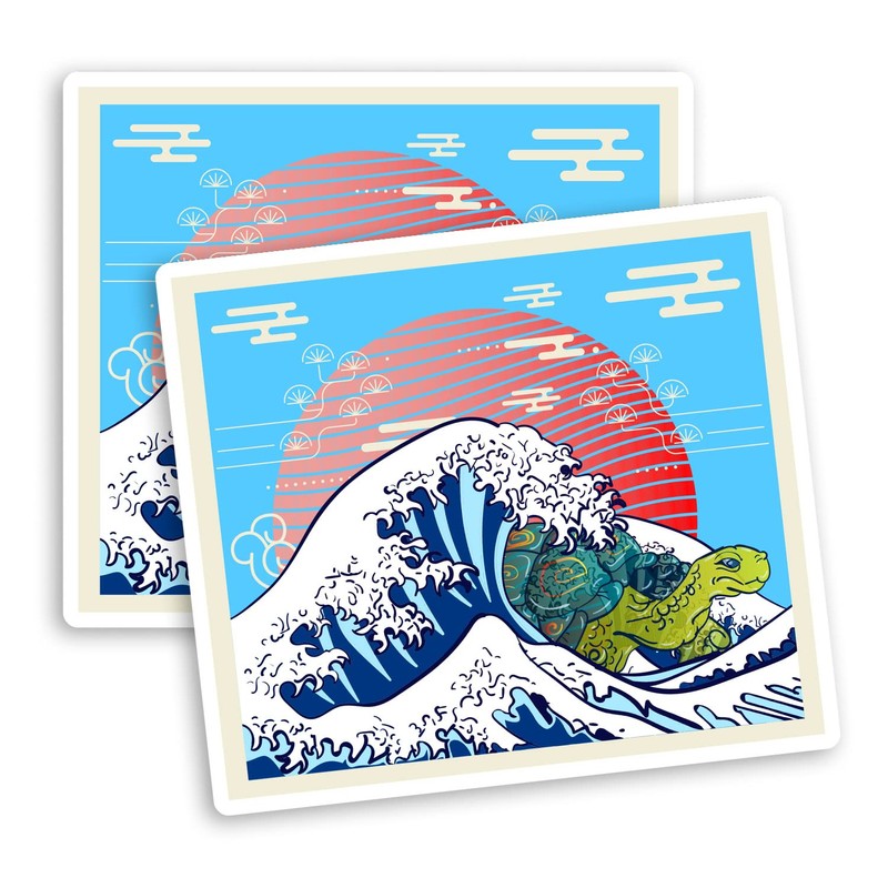 2 x 10cm Japanese Great Wave Vinyl Stickers - Surfing