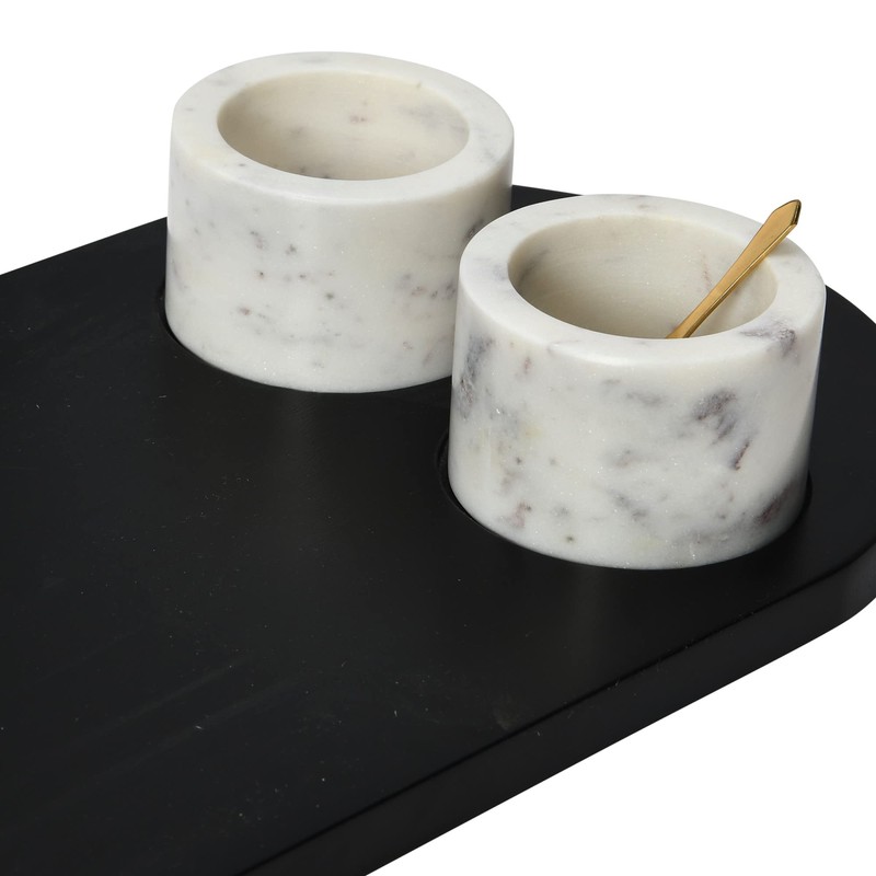 Bloomingville Bloomingville Mango Wood Tray with 2 Marble Bowls and