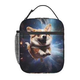 ainori Reusable Space Corgi Lunch Box for Girls Boys, Insulated Cute Cosmic Dog Bag,Polyester Cooler Pet Lovers Handbags Case for School Picnic Work Travel Beach or Hiking