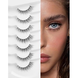 False Eyelashes Mink Fluffy Lashes Lifting Effect False Lashes Natural Look Faux Mink Lashes 12mm Volume Fake Eyelashes 7 Pairs D9