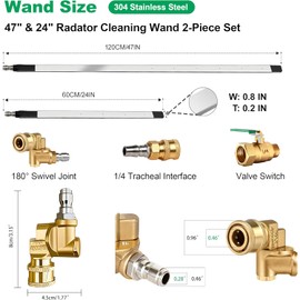 Radiator Cleaning Wand 2-Piece Set - 4500 PSI Stainless Steel Dual Water/Air Radiator cleaner Cleaner w/Pressure Washer Gun Adapter & Tips for Cars, Trucks, RVs, Heavy Equipment