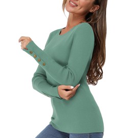 Newshows Women's Jumpers for Women UK Crew Neck Long Sleeve Tops Ladies Fit Knitted Warm Sweater Gray Green
