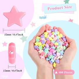 400 Pieces Acrylic Star Beads Heart Beads Pastel Beads Shaped Beads Assorted Multicolor Mix Plastic Pony Beads for DIY Jewelry Making Necklace Rainbow Bracelet (Light Color,9 mm)
