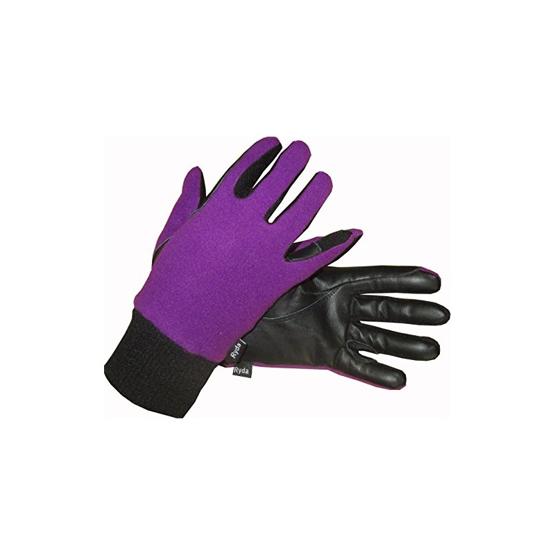 Ryda Childrens Winter Fleece Backed Leather Horse Riding Gloves (Purple,