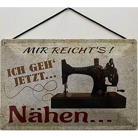 Blechschild Singer Sewing Machine Blechemma with Cord 30 x 20 cm "Ich geh jetzt Näh!"