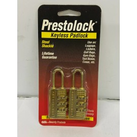 CCL Security Prestolock Steel Shackle Keyless Combination Padlocks Color Gold (2 Locks)