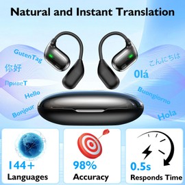 AI Real-Time Translation Earbuds | 2025 AI Translator Device with 144 Languages for iOS/Android | 3 in 1 Wireless Earbuds for Travel/Business/Learning (Blue)