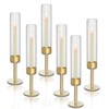Glass Hurricane Candle Holders Set of 6,Brass Candlestick Holders,Taper Candlestick