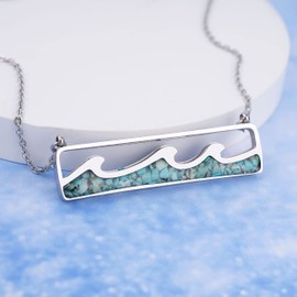Lauren-Spencer Gemstone Wave Necklace for Women Turquoise Sodalite Tumbled Chips Pendant Necklace Dainty Ocean Wave Bar Necklaces for Women Surfer Beach Jewelry Gifts (Wave Style C-Turquoise)
